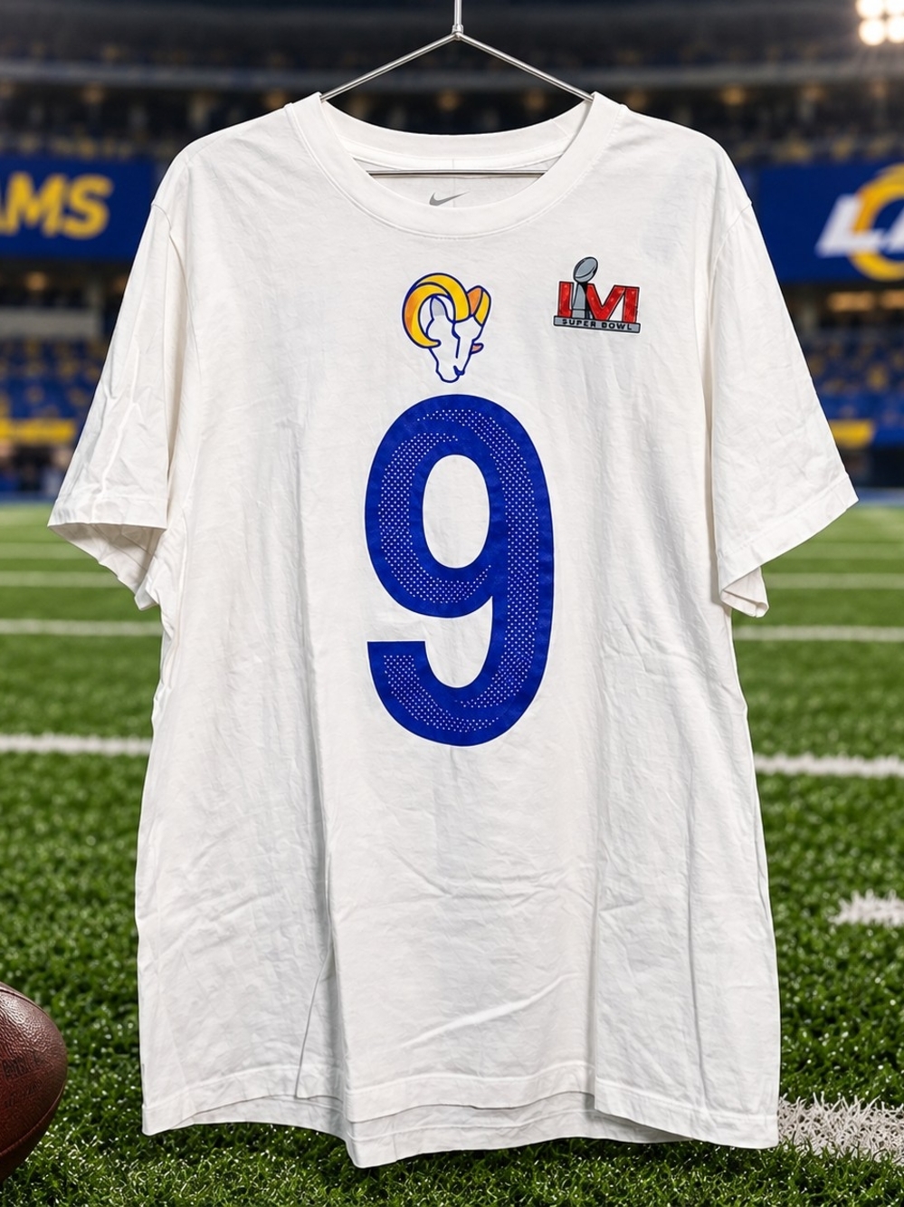 Nike Los Angeles Rams Matthew Stafford #9 Super Bowl LVI T-Shirt Men’s XL White